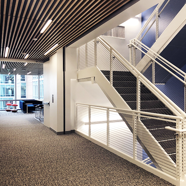 Interior Stairwell and Wood Ceiling at Warner Norcross + Judd Offices